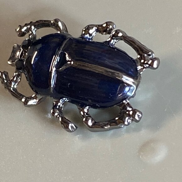 Beetle Bug Jewelry Pin Brooch Silver and Blue Color Metal Accessory Womens - Picture 7 of 16